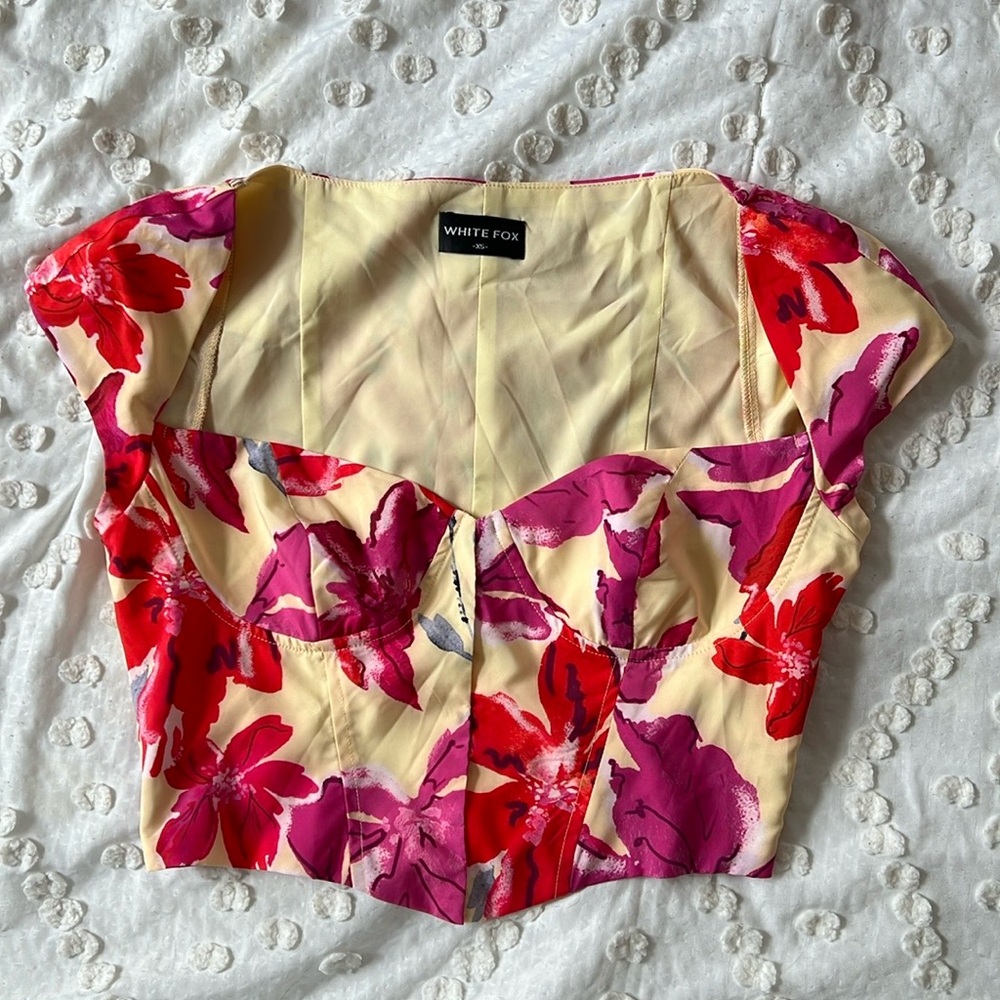 White Fox Boutique Spring Fling Bustier Lemon Wildflower Top | XS